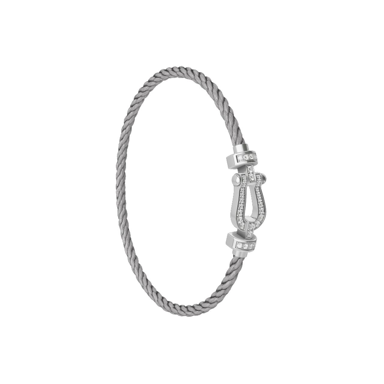 Fred Force 10 Medium White Gold and Diamond Pavé Cable Bracelet 